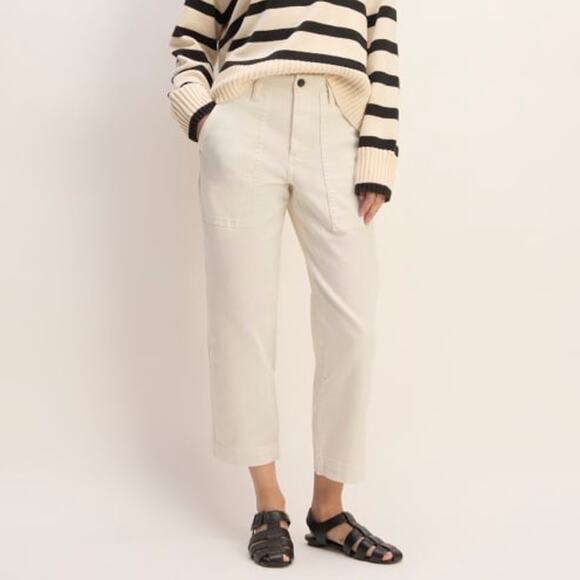 NWOT Everlane The Organic Utility Pant Womens 4 Bone Straight Leg High Rise Crop - Picture 1 of 12